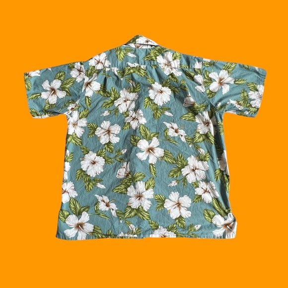 Go Barefoot Button Shirt Hawaiian Floral Print Blue Green USA Made Men Sz Large - Picture 2 of 6